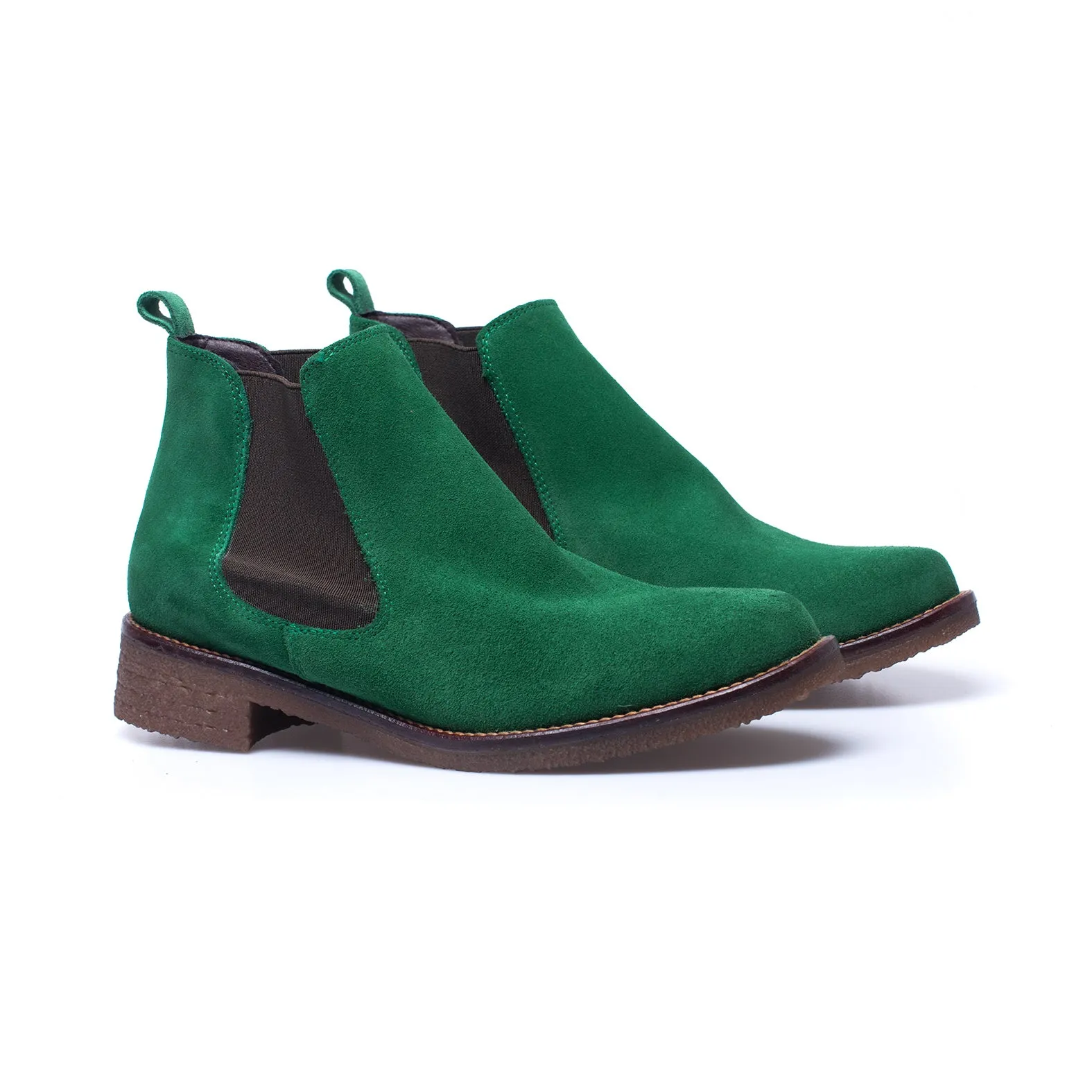 women's green leather Chelsea boots.