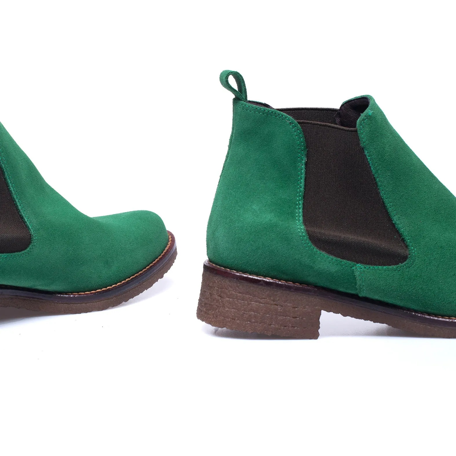 women's green leather Chelsea boots.