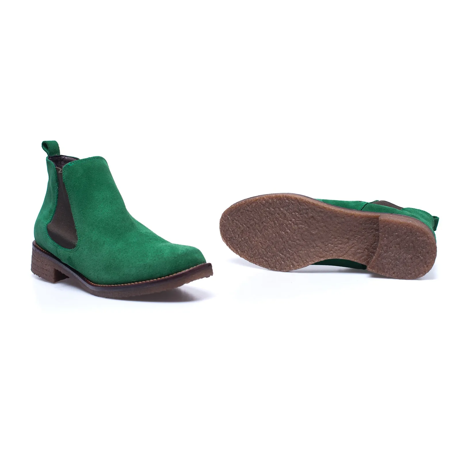 women's green leather Chelsea boots.