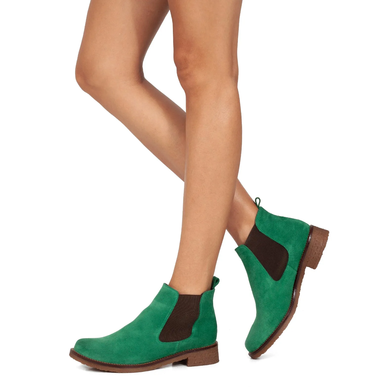 women's green leather Chelsea boots.